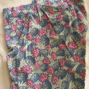 Vineyard Vines Pink and Blue Size 14 Pineapple Print Linen Pants